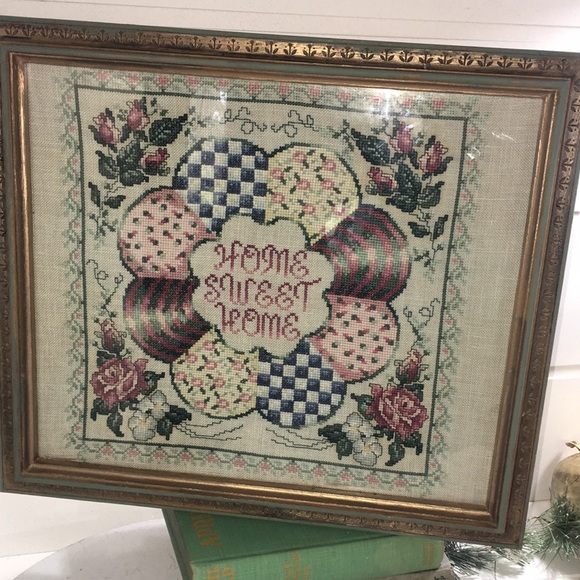 Hand Crafted Other - Vintage cross stitch framed picture home sweet home